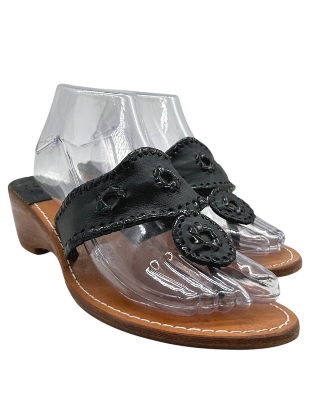 Jack Rogers Leather Wedge Heel Sandals 9 Thong Low Kitten Classic Preppy Coastal